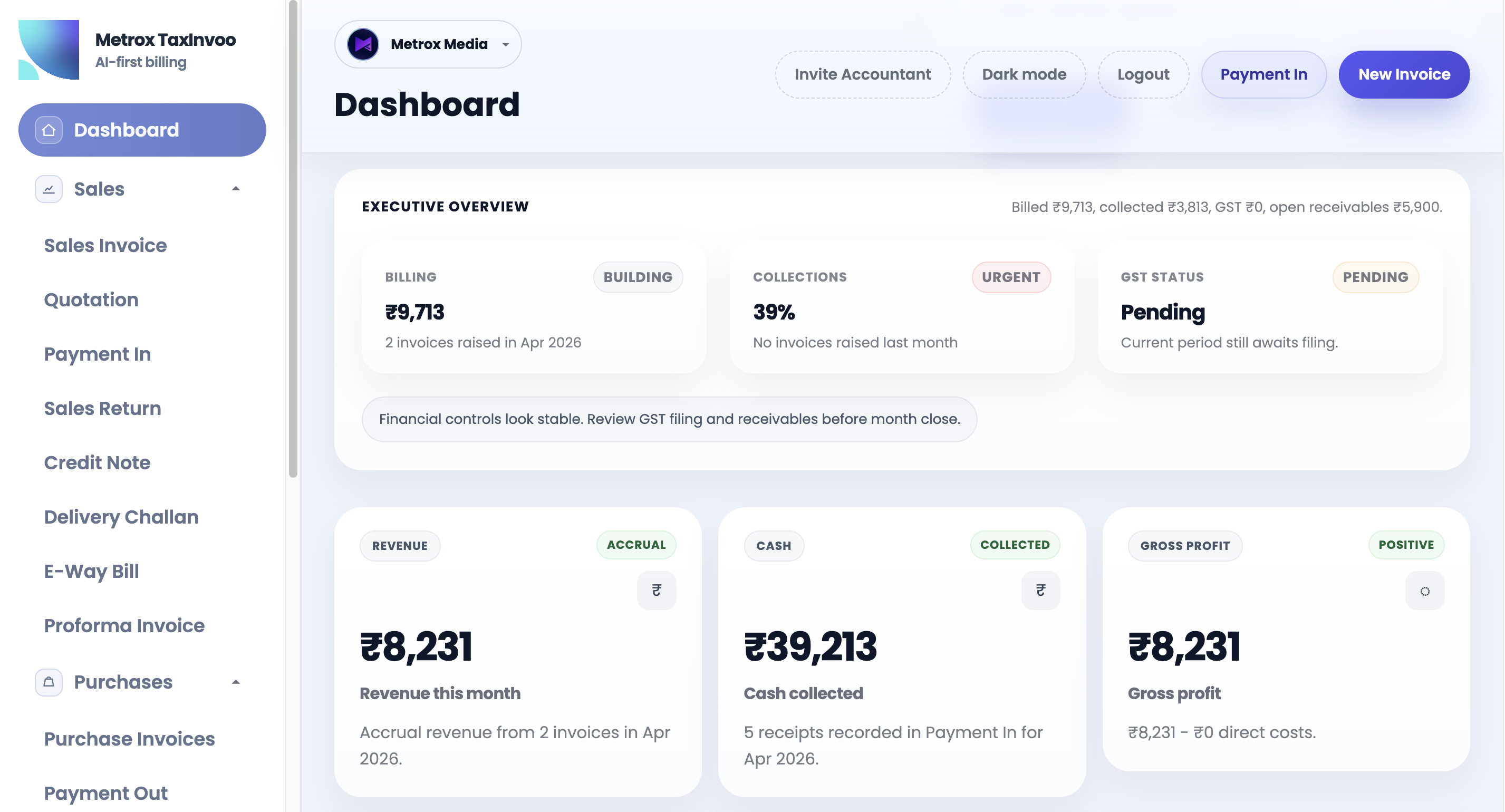 TaxInvoo product workspace preview